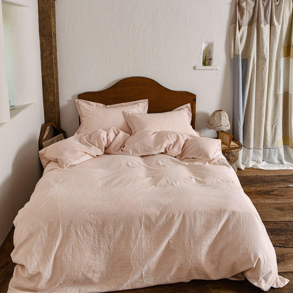 Glacier Vein Jacquard Cotton Duvet Cover Set - Blush Rose