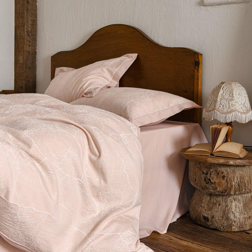 Glacier Vein Jacquard Cotton Duvet Cover Set - Blush Rose