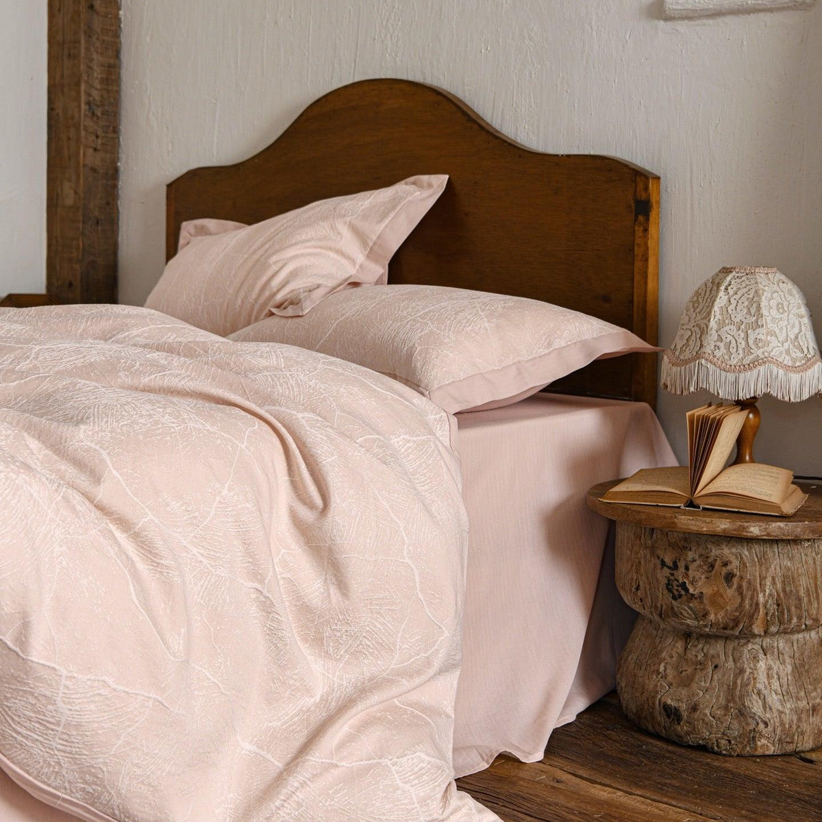 Glacier Vein Jacquard Cotton Duvet Cover Set - Blush Rose