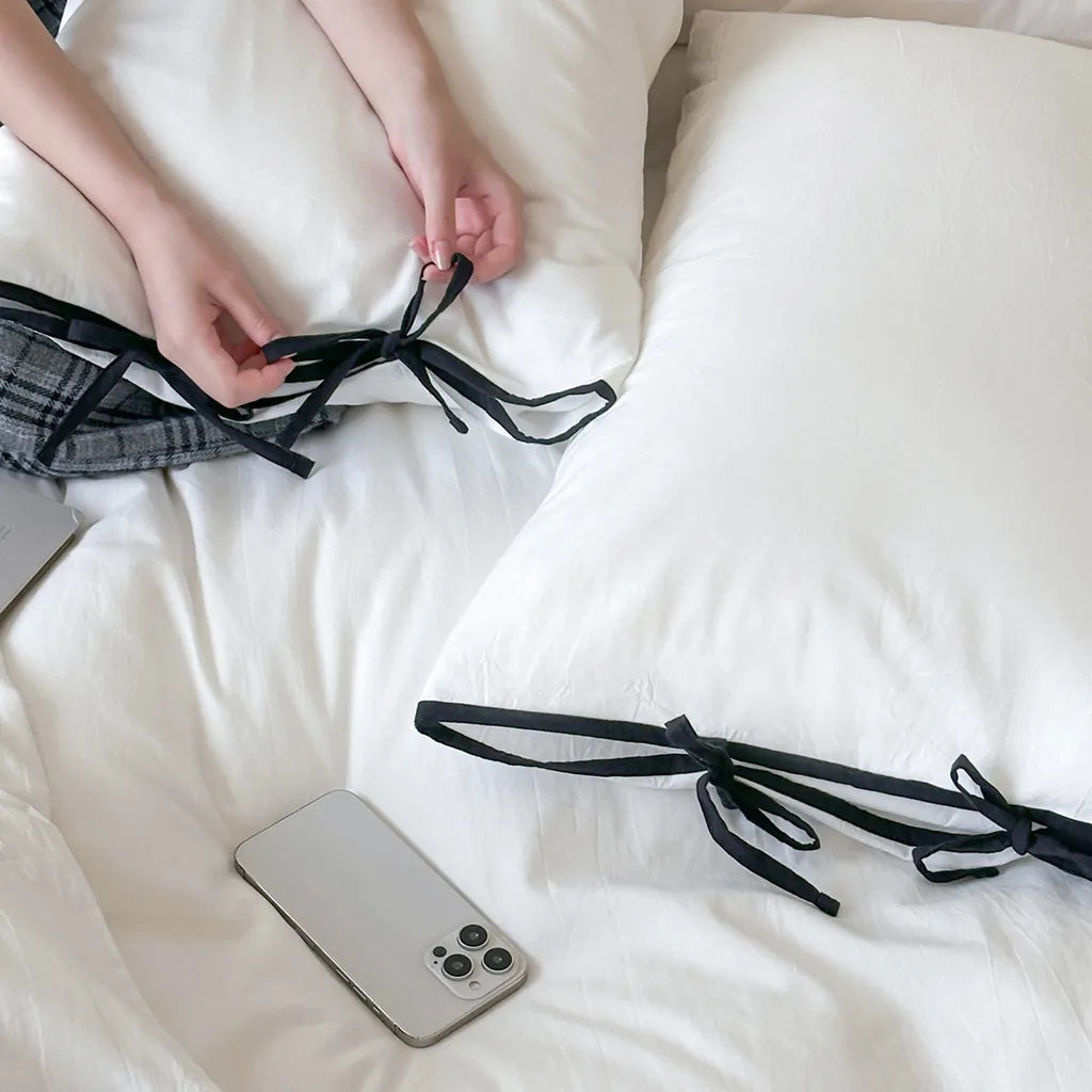 Contrast Bow Cotton Duvet Cover