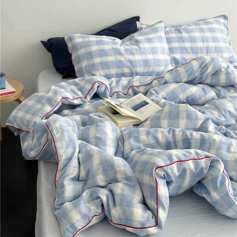 Vintora Blue Plaid Cotton Bedding Set G87