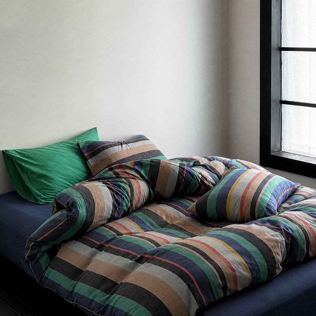 Vintora Vintage BV Green Striped Cotton Bedding Set G98