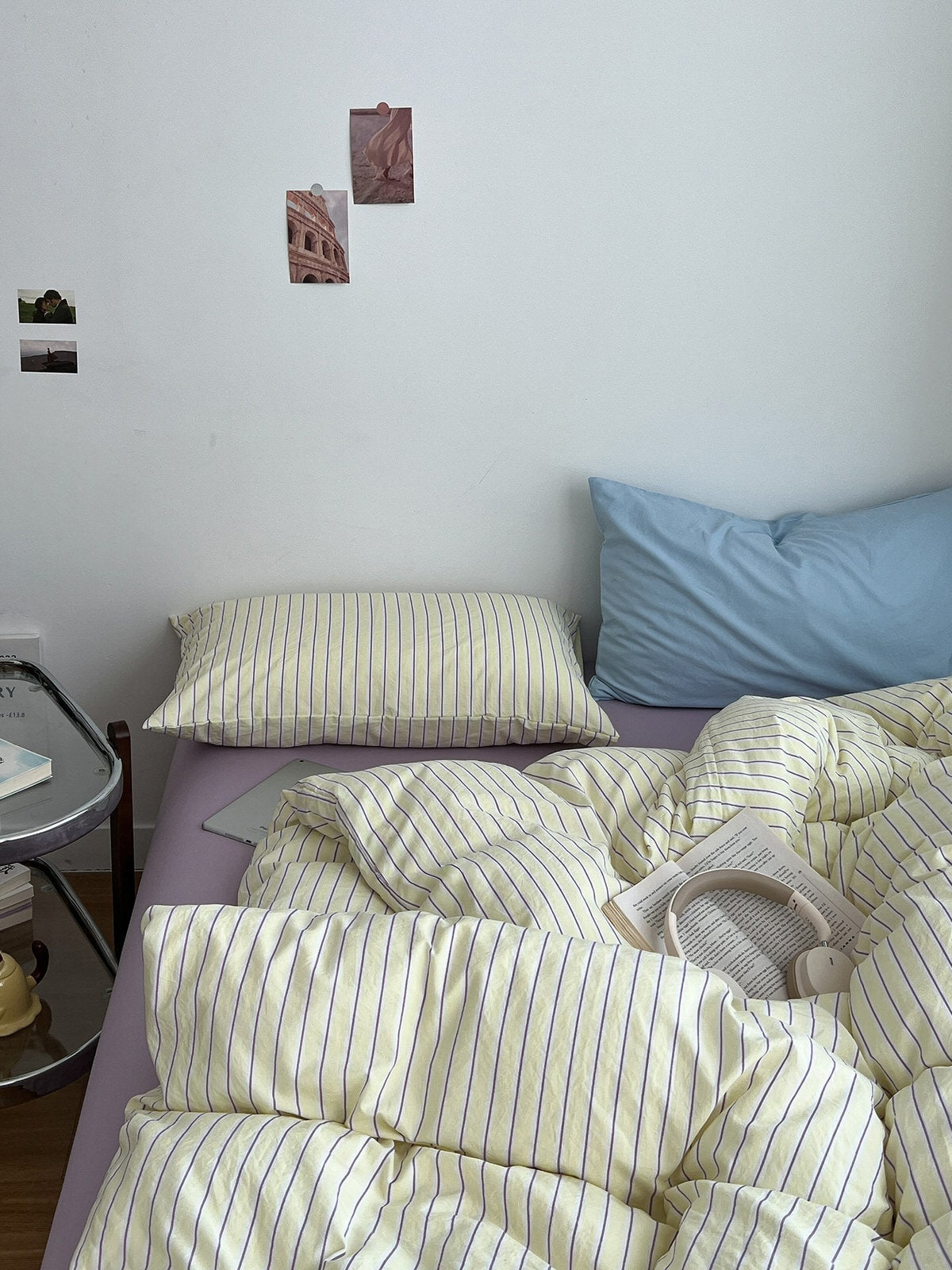 Pale Lemon Pinstripe Bedding Set
