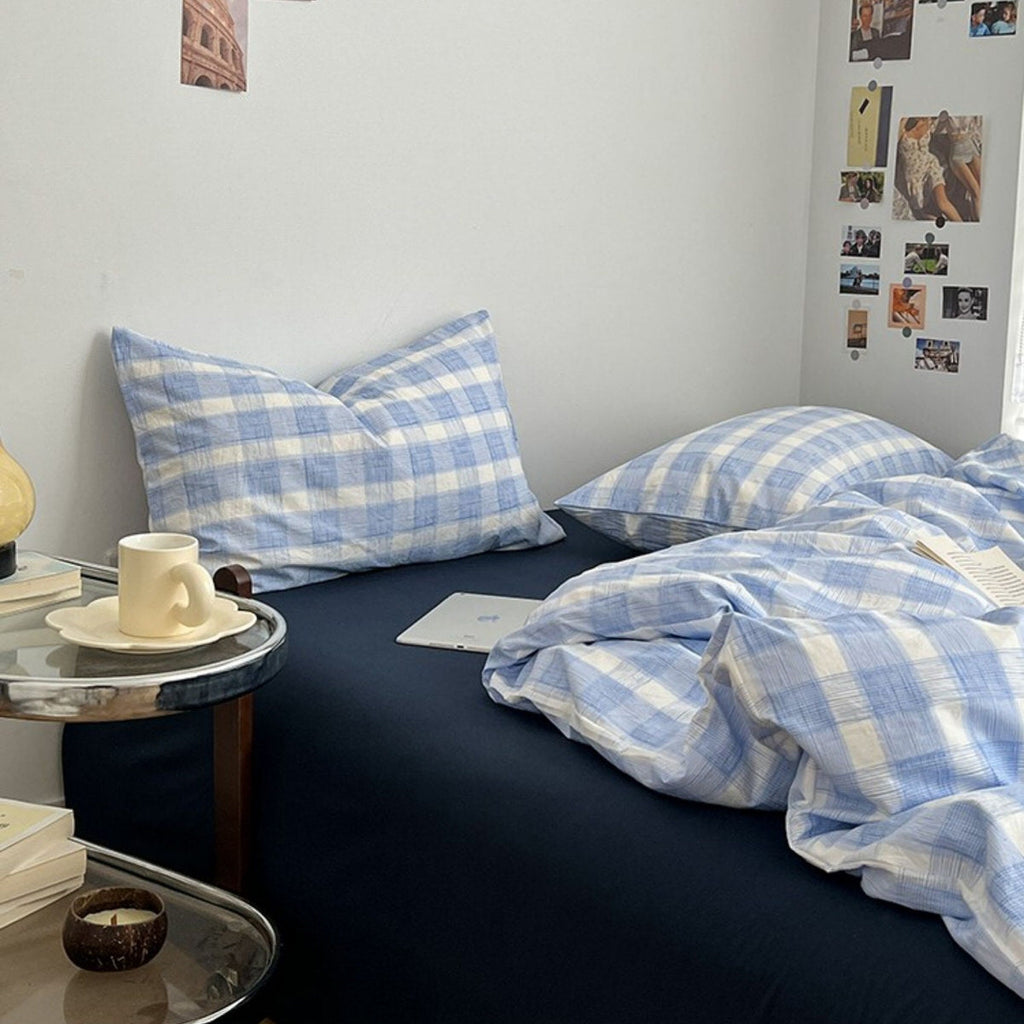 Cloud Blue Gingham Check Bedding Set