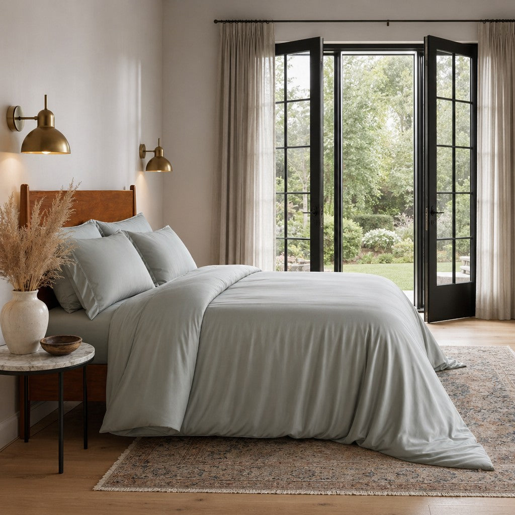 Qelune Bamboo Duvet Cover Set – Cooling Organic Bamboo Bedding in Eucalyptus
