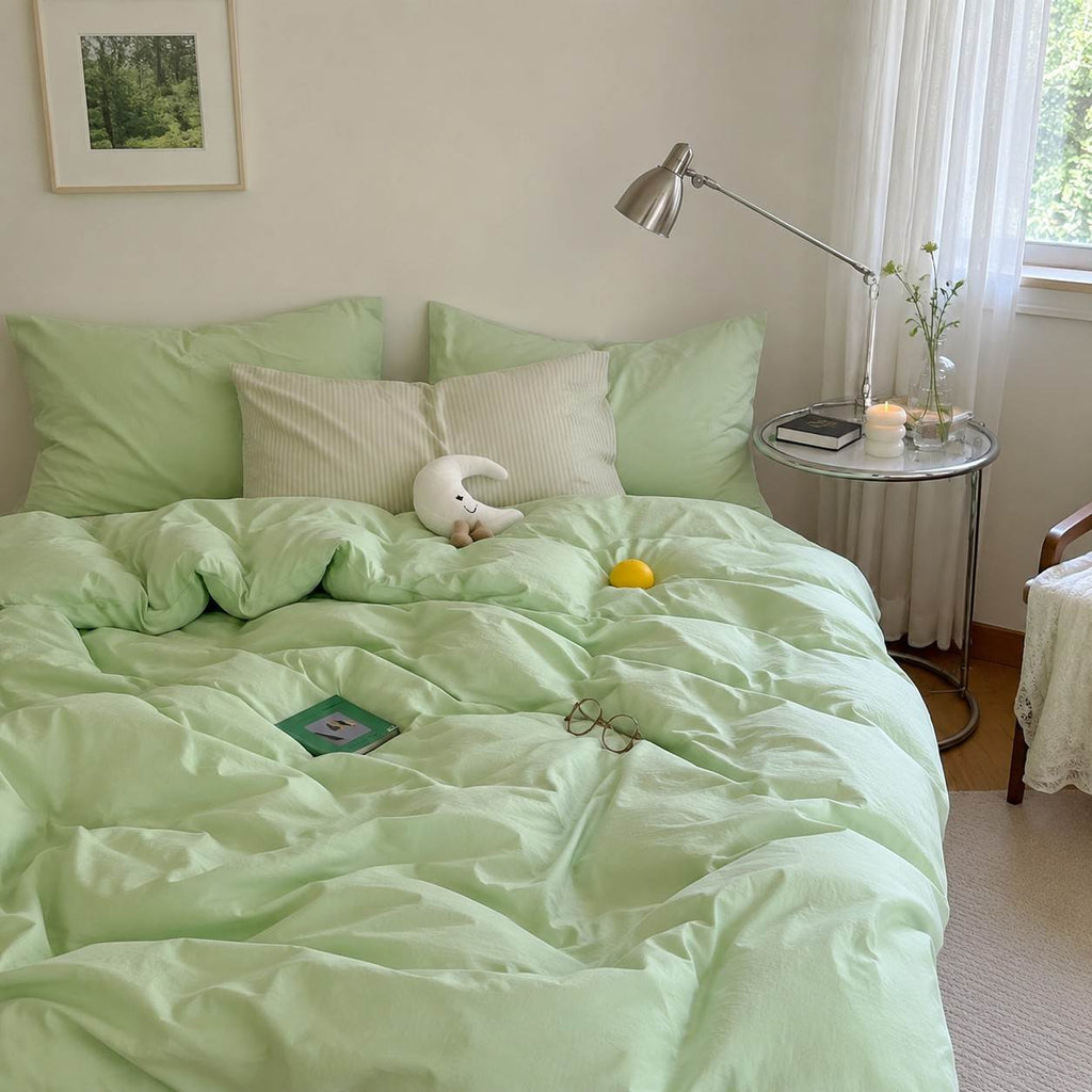 Vintora Minimalist Washed Cotton Striped Bedding Set  Airy All Season G97