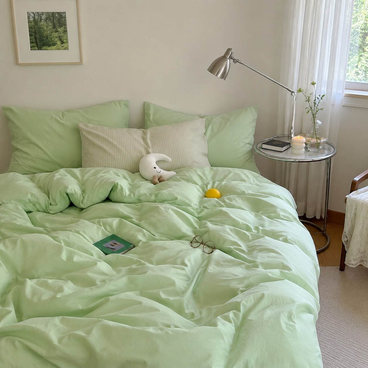 Vintora Minimalist Washed Cotton Striped Bedding Set  Airy All Season G97
