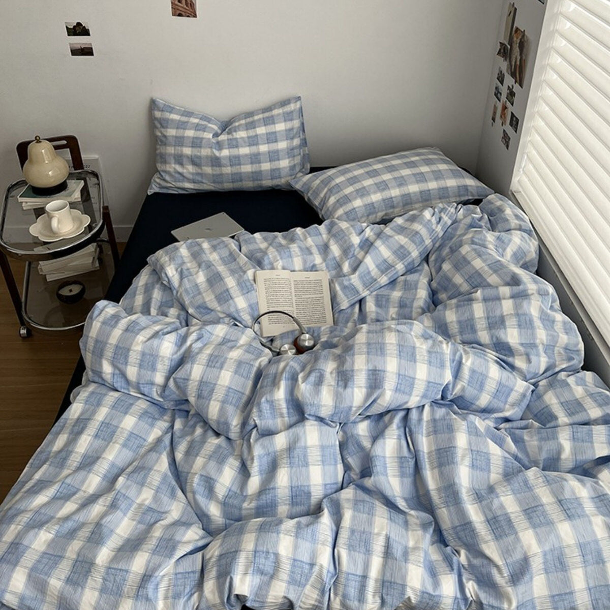 Cloud Blue Gingham Check Bedding Set