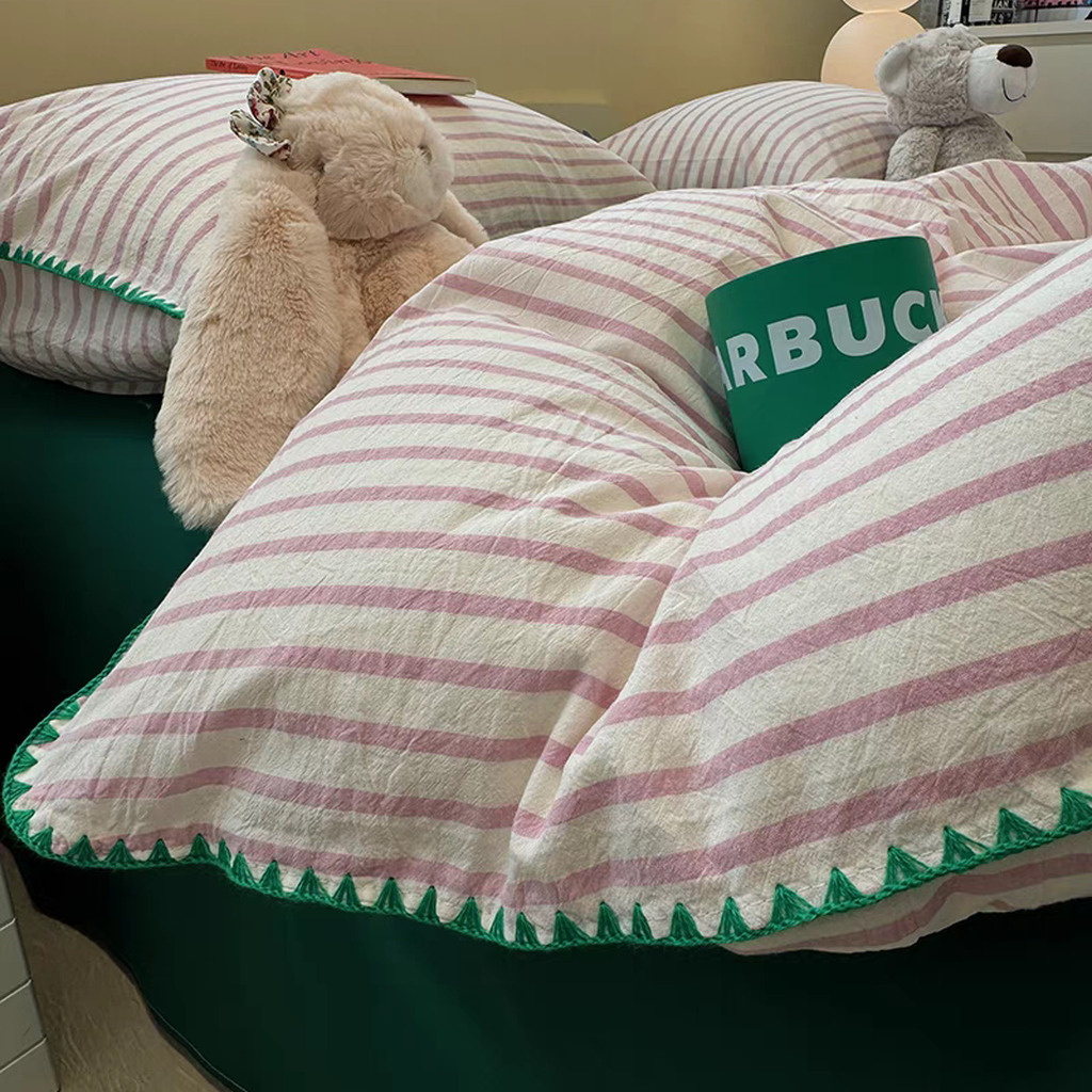 Sweet Stripes Bedding Set - Hot Pink