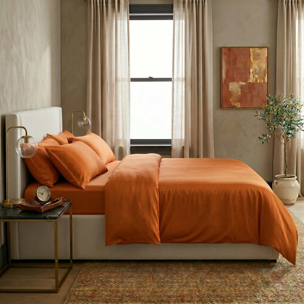Qelune Bamboo Duvet Cover Set – Cooling Organic Bamboo Bedding in Terracotta