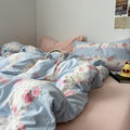 Romantic Blue & Pink Floral Lace Bedding Set