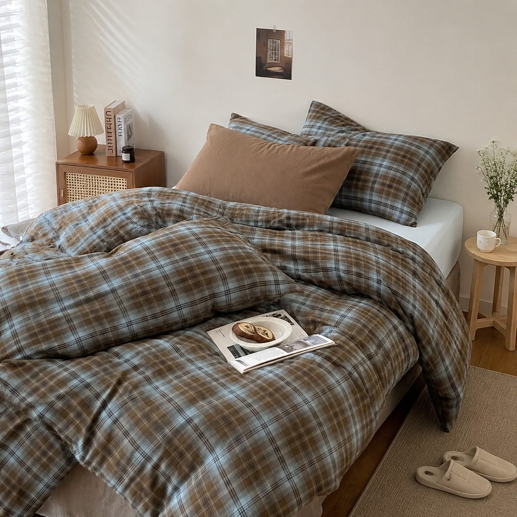 Vintora Classic Check Cotton Bedding Set in Yarn Dyed Washed Cotton for Everyday Comfort G104