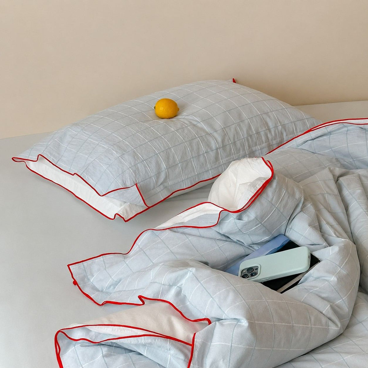 Vintora Simple Retro Blue Plaid Red Double-Sided Cotton Bedding Set G120