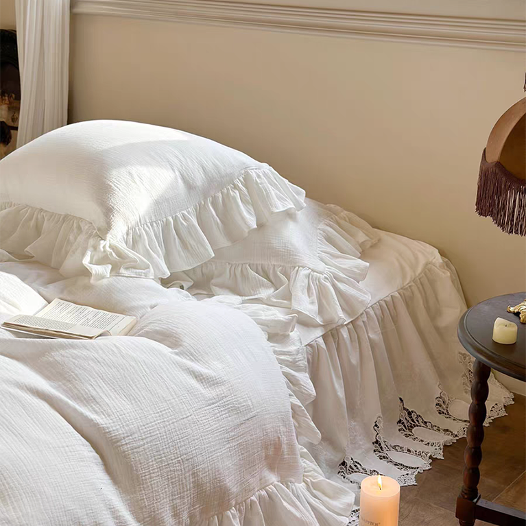 White Princess Lace Ruffle Bedding Set