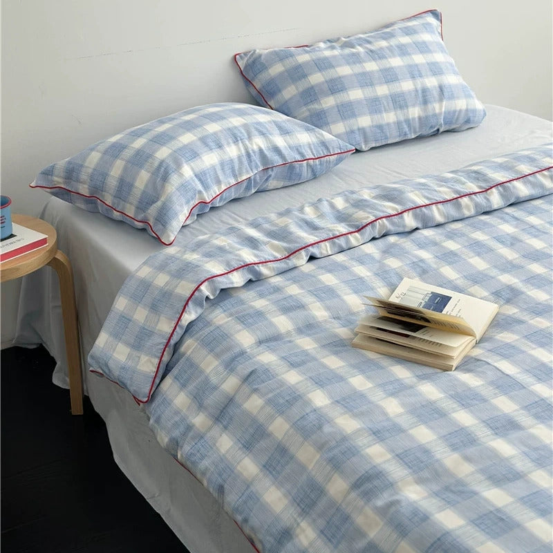 Vintora Blue Plaid Cotton Bedding Set G87