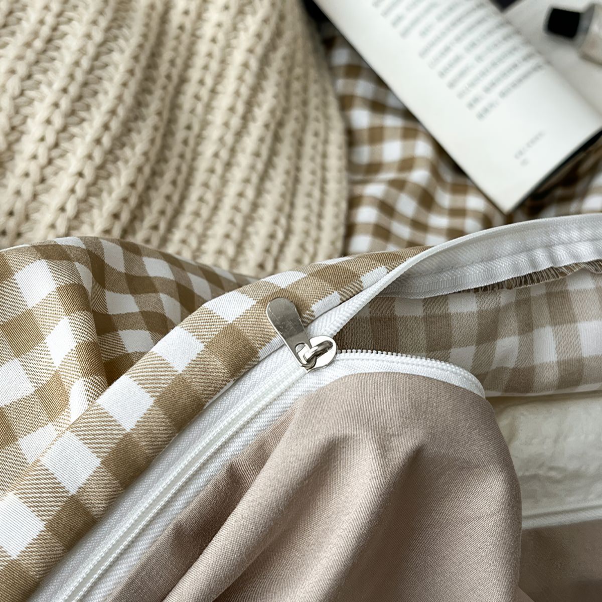 Light Brown Gingham Bedding Set