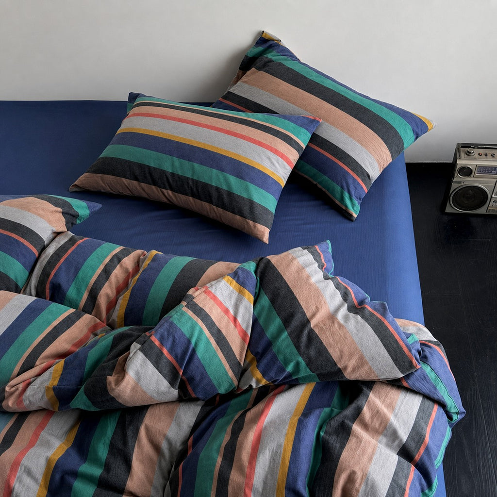 Vintora Vintage BV Green Striped Cotton Bedding Set G98