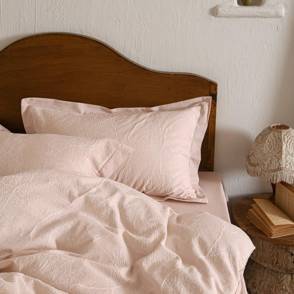 Glacier Vein Jacquard Cotton Duvet Cover Set - Blush Rose