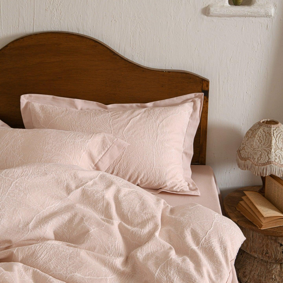 Glacier Vein Jacquard Cotton Duvet Cover Set - Blush Rose