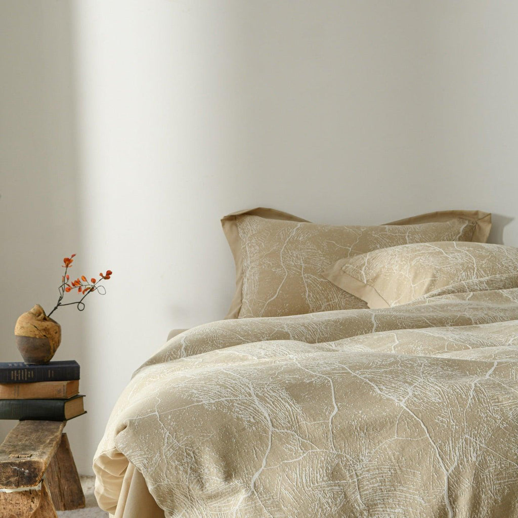 Glacier Vein Jacquard Cotton Duvet Cover Set - Sand Beige