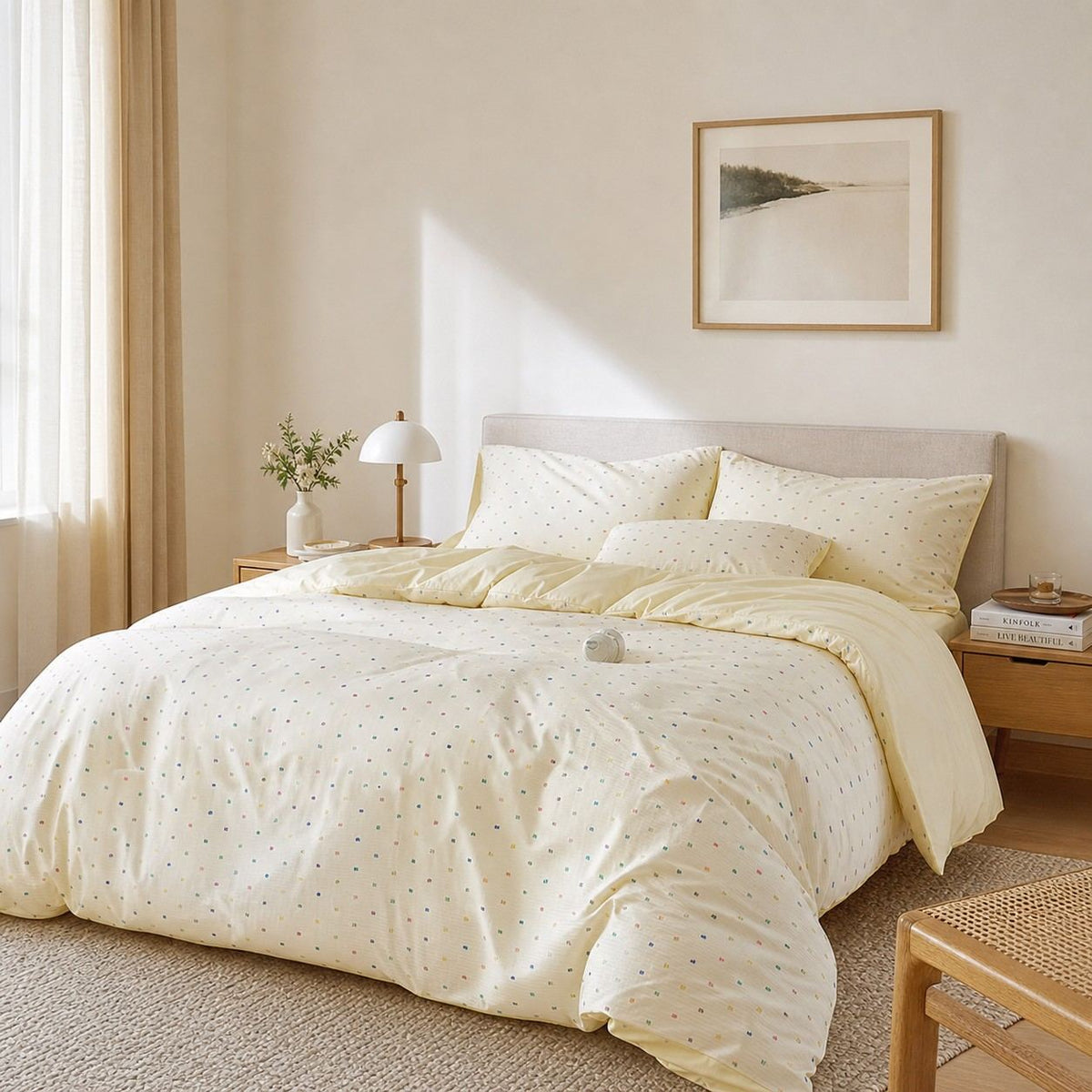 Vireza Washed Cotton Jacquard Bedding Set with Soft Breathable for All Seasons G101