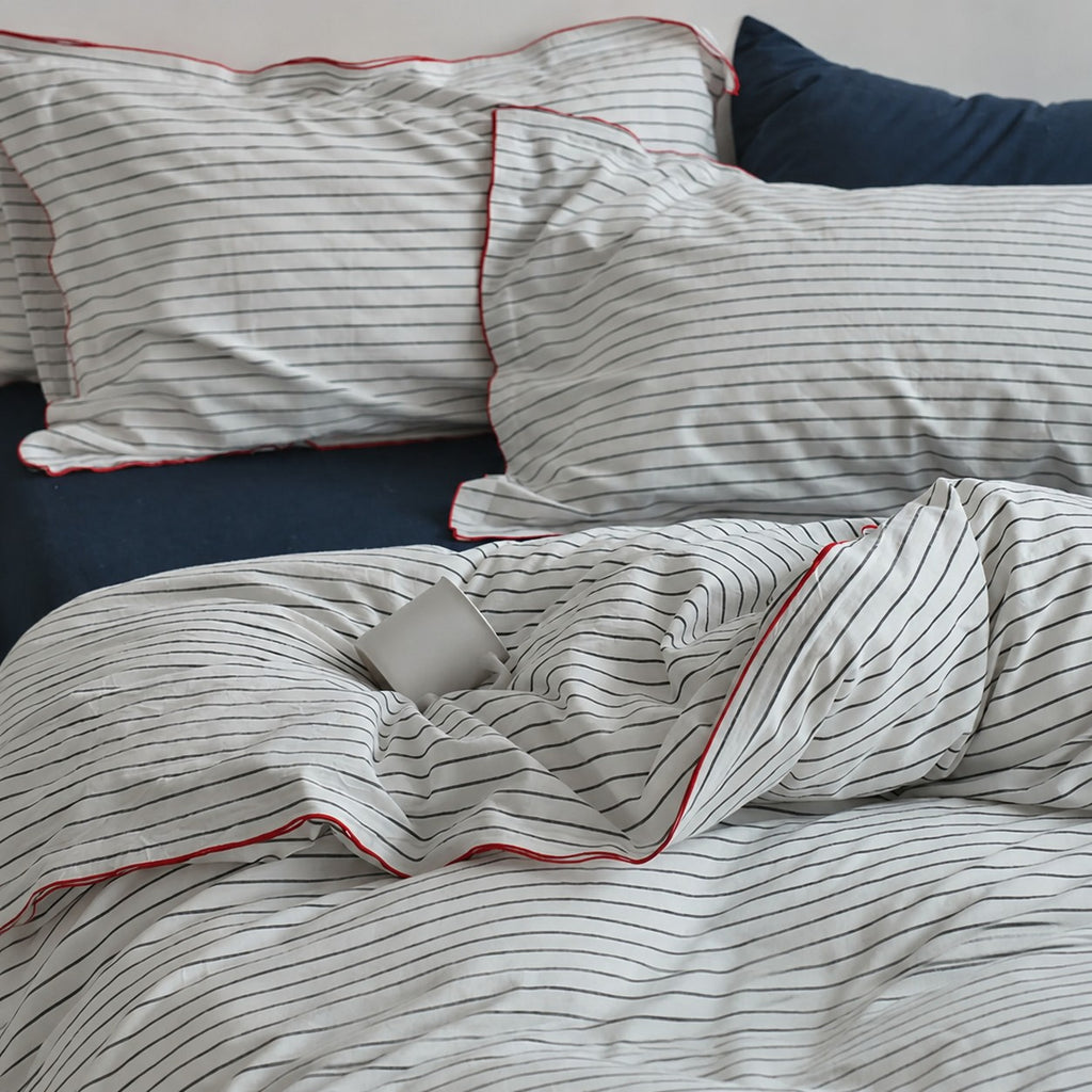Vintora Minimalist Striped 100% Cotton Bedding Set All Season Washed Cotton Bed Linen G100
