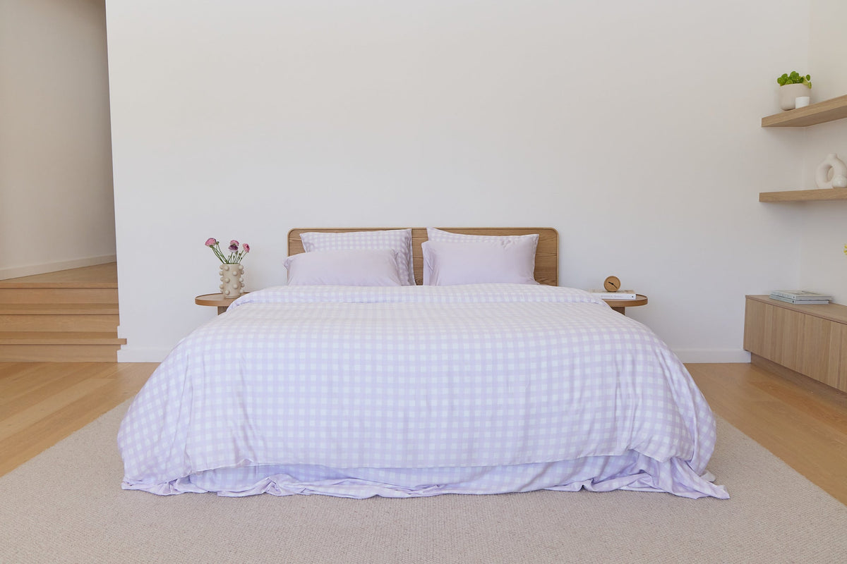 Lilac Gingham Bamboo Fitted Sheet