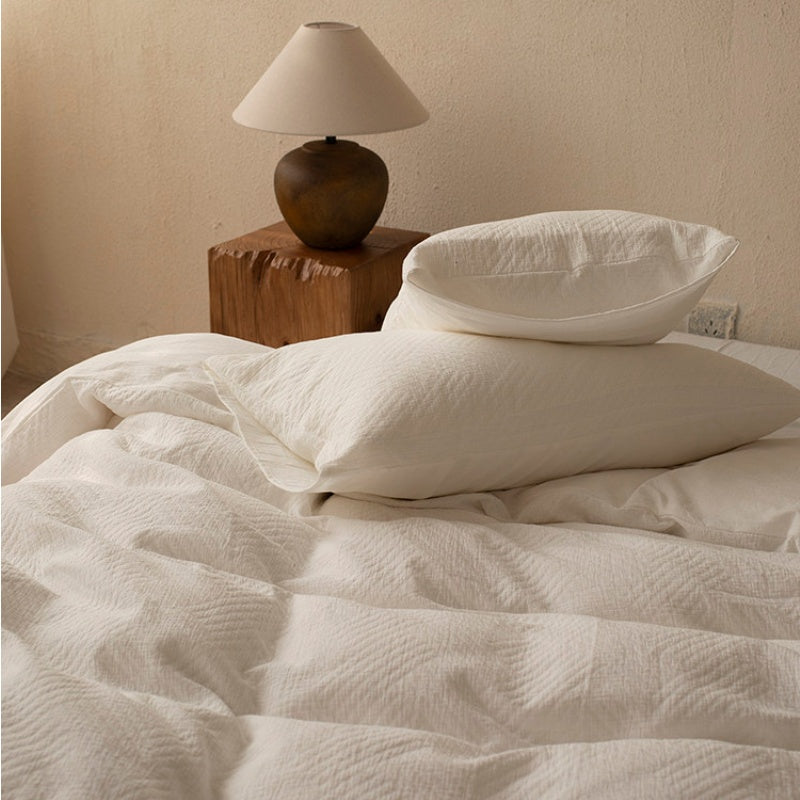Cottara Pure Cotton White Bedding Set – Textured Japandi Style Bed Linen Set for All Season Home Comfort G64