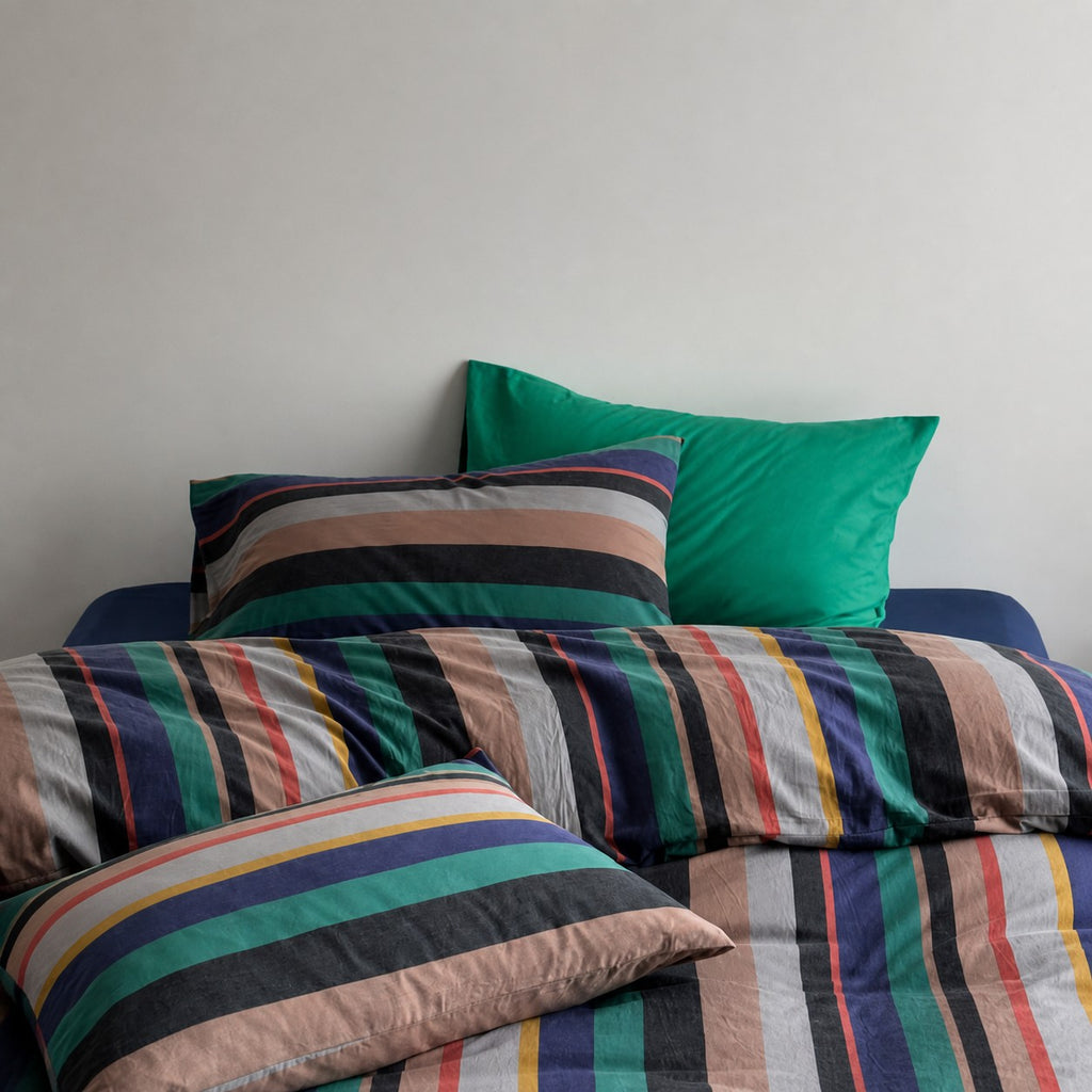 Vintora Vintage BV Green Striped Cotton Bedding Set G98