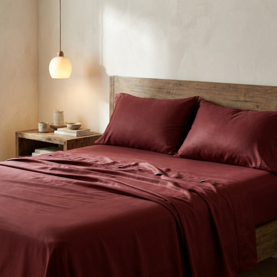 Qelune Bamboo Sheet Set – Cooling Organic Bamboo Bedding in Burgundy