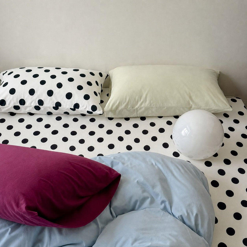 Vireza Black White Polka Dot Blue Cotton Bedding Set for All Season Set G102