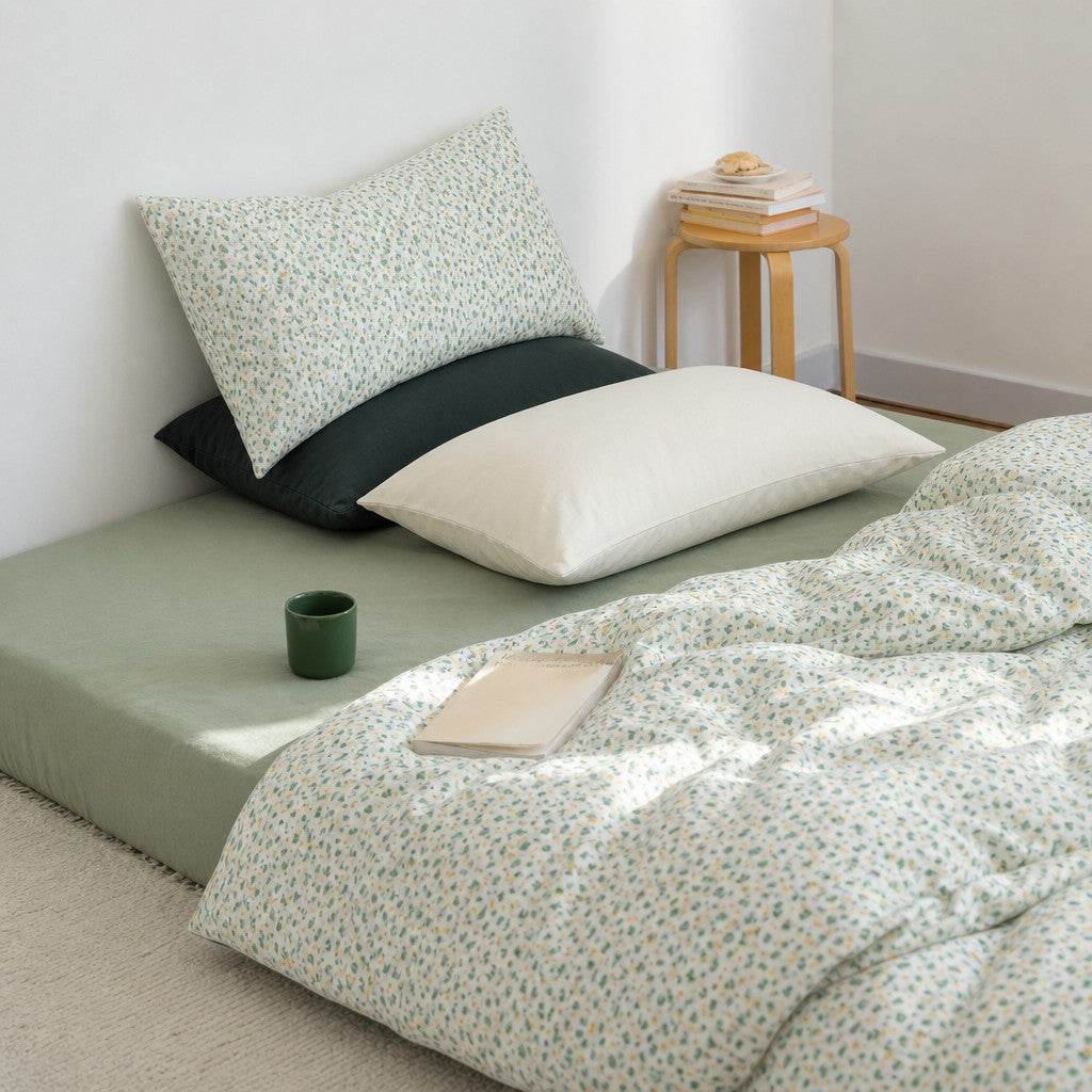 Roselle Green Floral Print Cotton Bedding Set