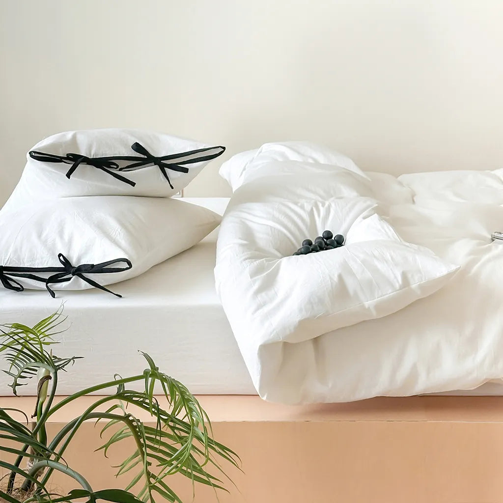 Contrast Bow Cotton Duvet Cover