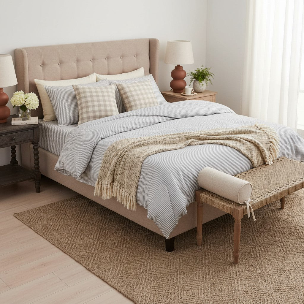 Black and White Pinstripes Organic Bamboo Bedding Set