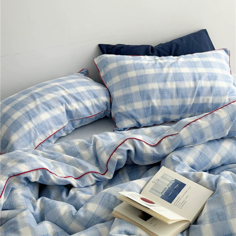 Vintora Blue Plaid Cotton Bedding Set G87