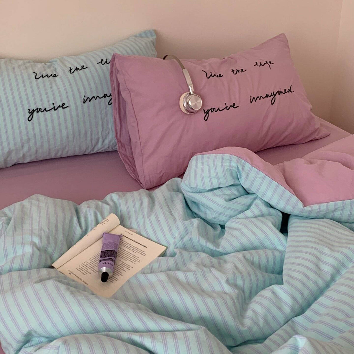 Vintora Washed Cotton Striped Bedding Set Soft Breathable Cotton Minimalist Set G94