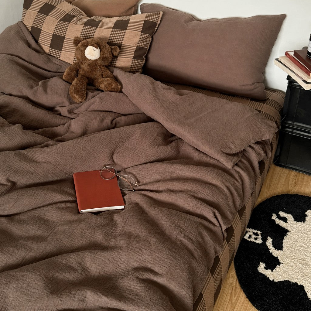 Vireza Plaid Cotton Crinkle Bedding Set G72