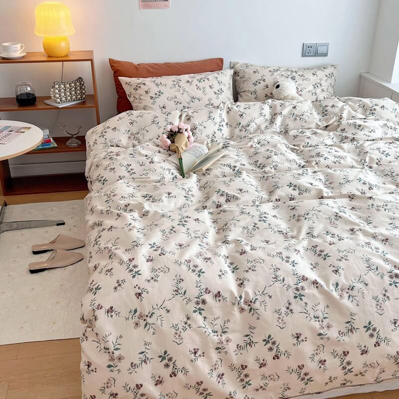 Cottagecore Violet Flowers Cotton Bedding Set