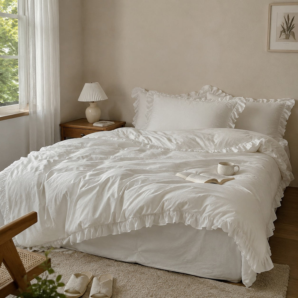 Roselle  Double Gauze Cotton Bedding Set with Ruffle Edge for All Seasons G111