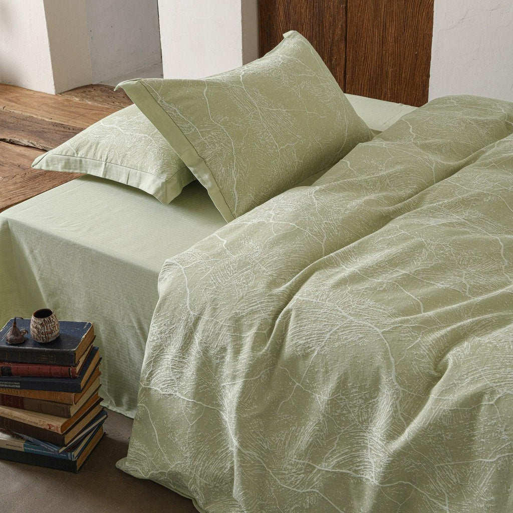 Glacier Vein Jacquard Cotton Duvet Cover Set - Sage Green