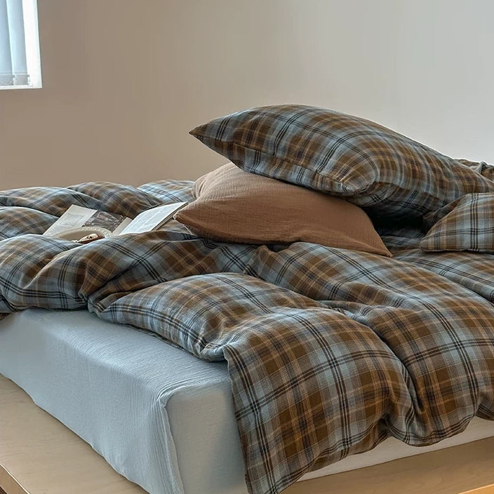 Vintora Classic Check Cotton Bedding Set in Yarn Dyed Washed Cotton for Everyday Comfort G104