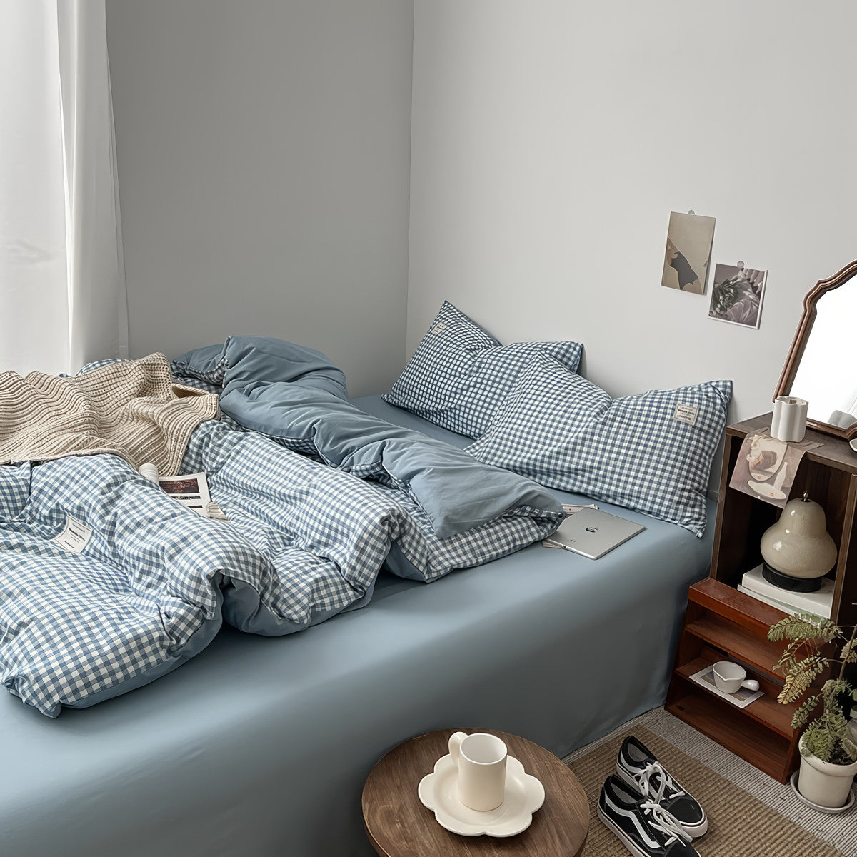 Light Blue Gingham Bedding Set