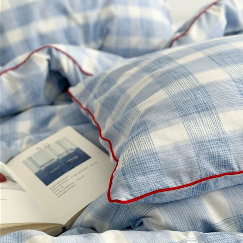 Vintora Blue Plaid Cotton Bedding Set G87