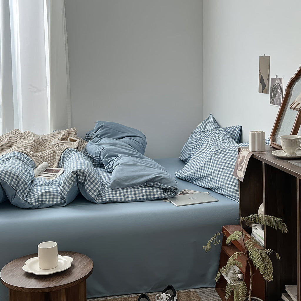 Light Blue Gingham Bedding Set