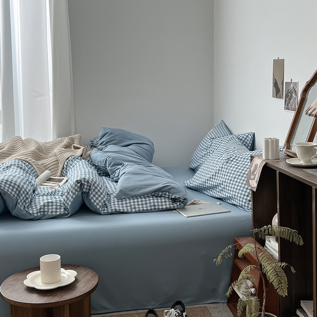 Light Blue Gingham Bedding Set