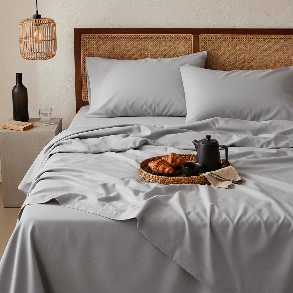 Qelune Bamboo Sheet Set – Cooling Organic Bamboo Bedding in Light Grey