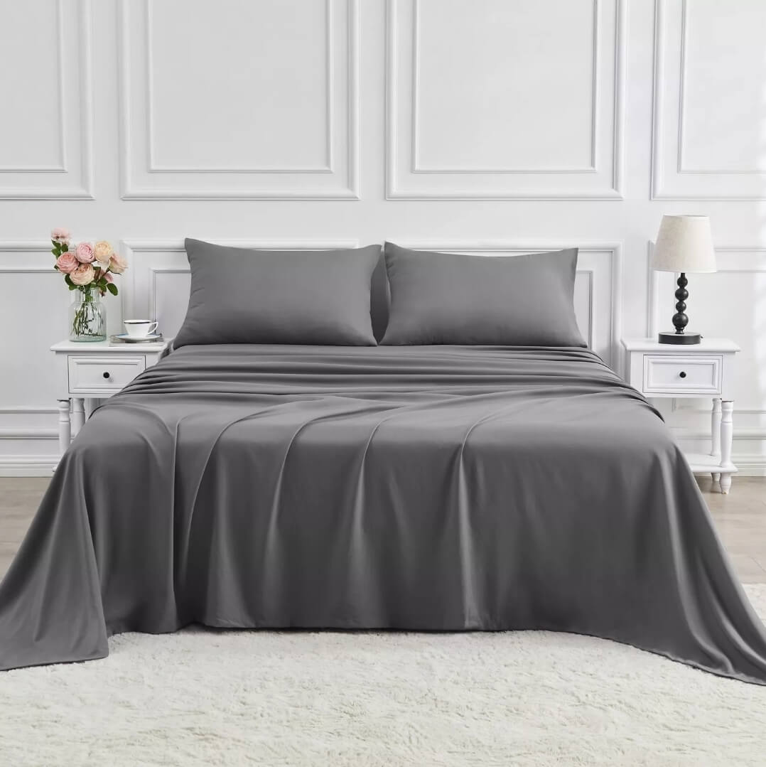 Bamboo Blend Bedsheet Set - Ultra Soft Microfiber Bedding Set (Dark Grey)