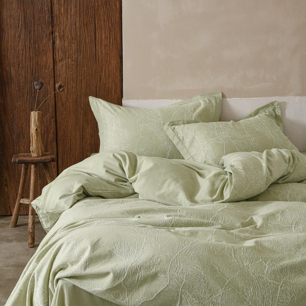 Glacier Vein Jacquard Cotton Duvet Cover Set - Sage Green