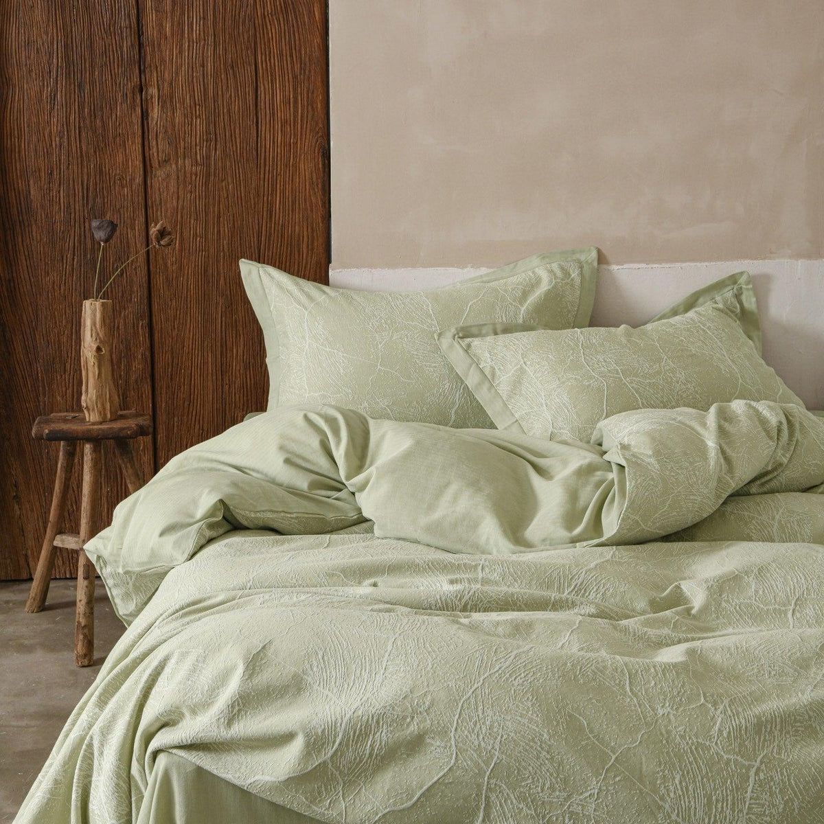 Glacier Vein Jacquard Cotton Duvet Cover Set - Sage Green