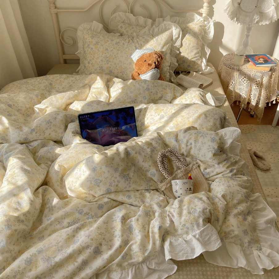 Roselle Floral Pure Cotton Ruffle Bedding Set G88